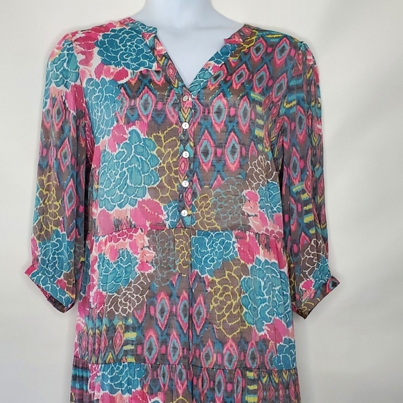Figueroa & Flower Tiered Floral Maxi Dress Size 2X Slip Dress Lining Puff Sleeve - Picture 2 of 15